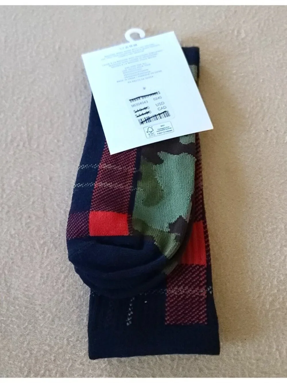 2 Pairs Urban Outfitters Crew Socks OS Unisex Checkerboard + Camo & Plaid NEW